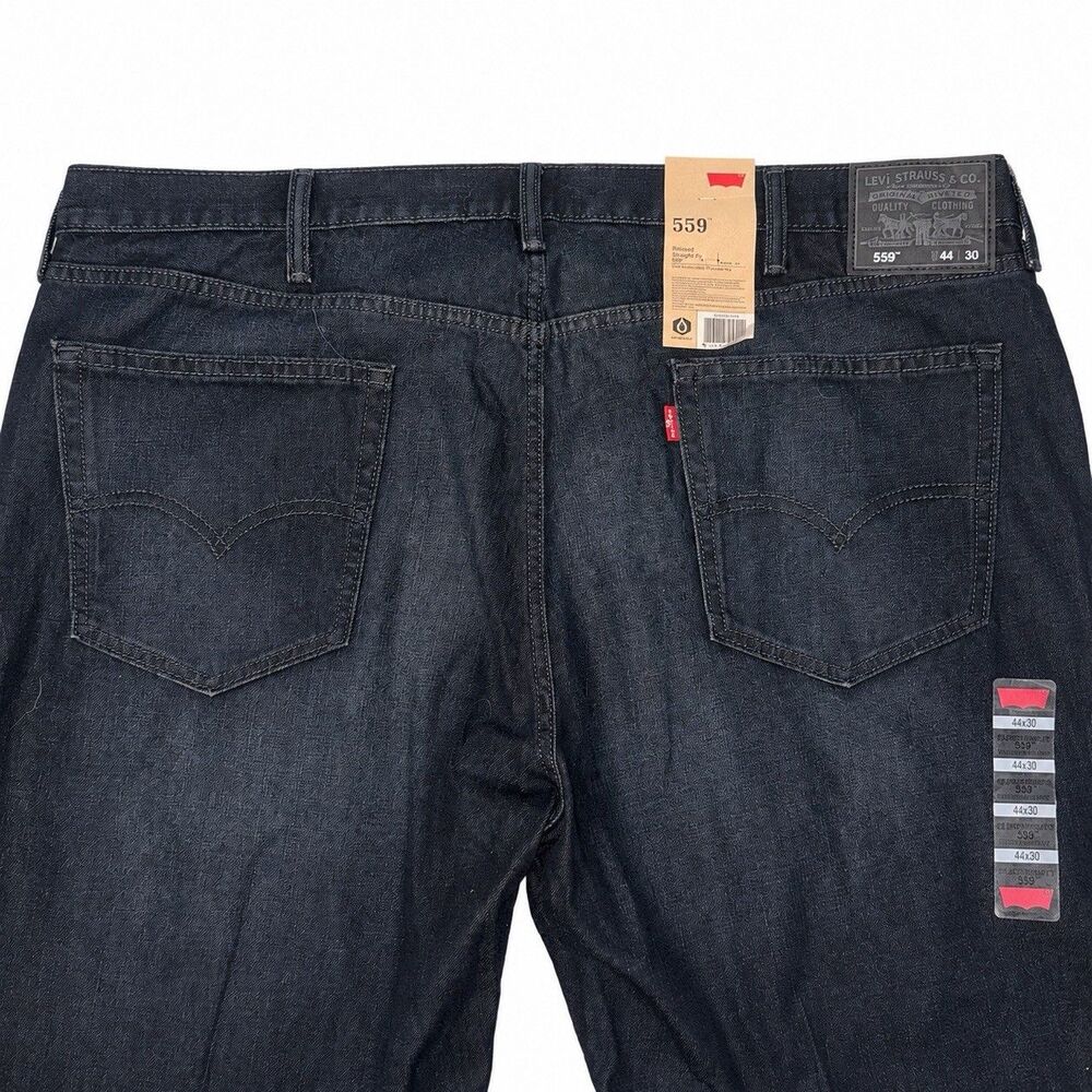Levi’s 559 Jeans Mens 44x30 (44x28.5) Black Relaxed Straight Stretch Denim NWT - Picture 5 of 7